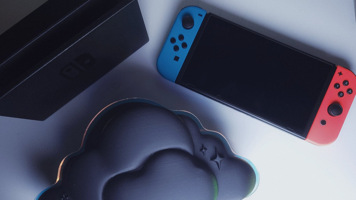 Cloud Design Switch Dock Cover - Iridescent Accent, Cozy Aesthetic, Fits Original & OLED; Cute Gaming Decor - StormCapsule