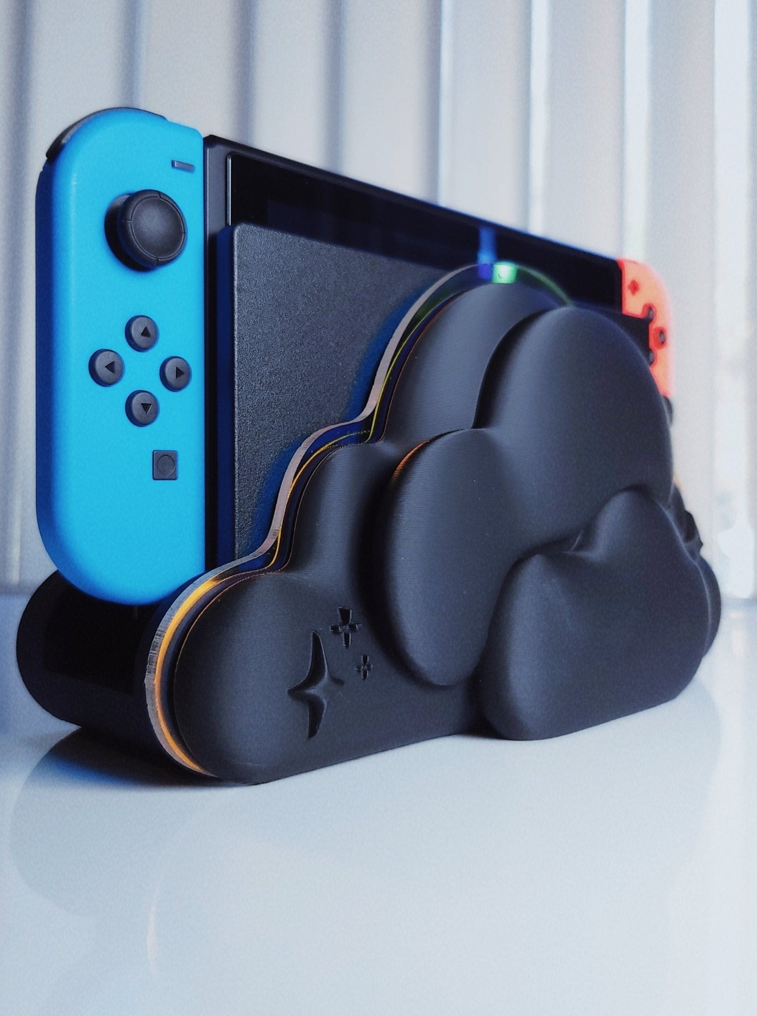 Cloud Design Switch Dock Cover - Iridescent Accent, Cozy Aesthetic, Fits Original & OLED; Cute Gaming Decor - StormCapsule