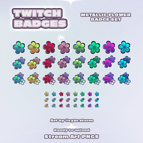 Metallic Flower Twitch Badges | Discord Icons | Emotes - (24) Stream Badge Pack - StormCapsule