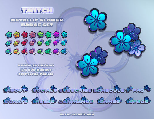 Metallic Flowers Twitch Bundle (Badges + Panels) - StormCapsule