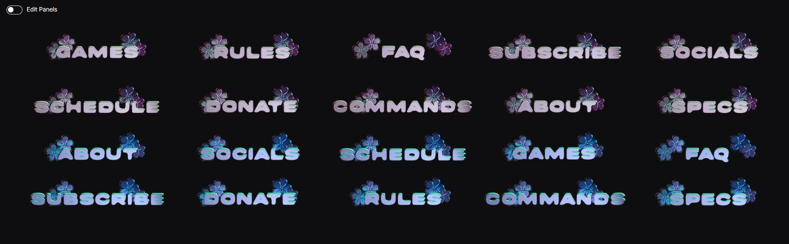 Y2K 3D Text Metallic Flower Twitch Panels Bundles - Dark & Light Mode Ready! - StormCapsule