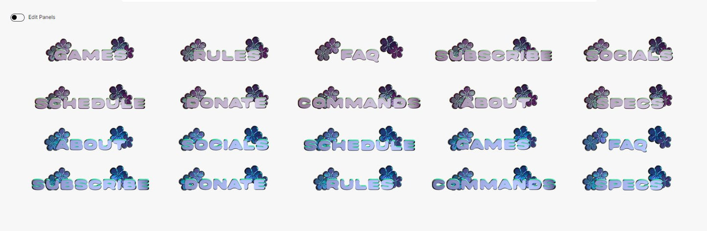 Y2K 3D Text Metallic Flower Twitch Panels Bundles - Dark & Light Mode Ready! - StormCapsule